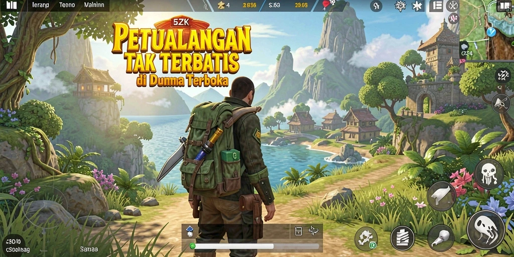 Tangkapan layar utama 5ZK menampilkan aksi mengeksplorasi dunia terbuka.