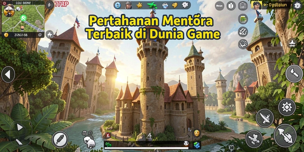 Tampilan menarik dari gameplay Tower Defense 77RP dengan berbagai menara.