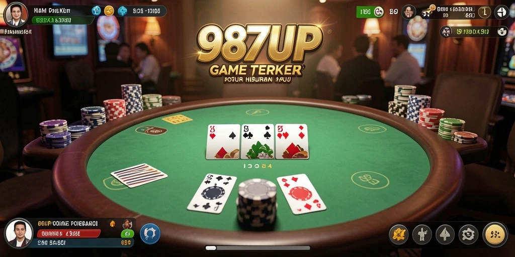 Screenshot gameplay 987UP menampilkan momen seru pertarungan poker.