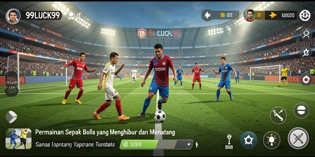 Tangkapan layar gameplay 99LUCK99 menampilkan aksi seru di lapangan sepak bola.