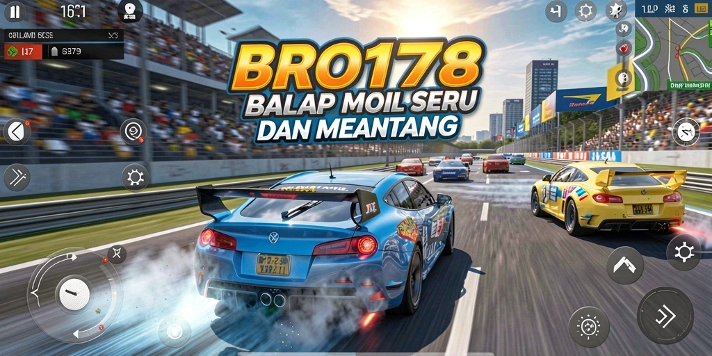 Screenshot dari gameplay seru BRO178 yang menggambarkan balapan mendebarkan.