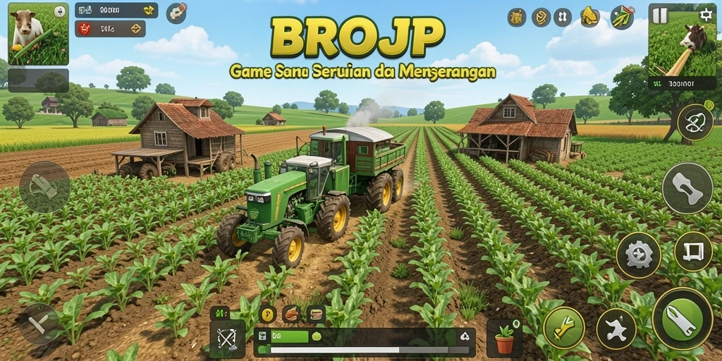 Gameplay seru BROJP dengan aktivitas pertanian yang beragam.