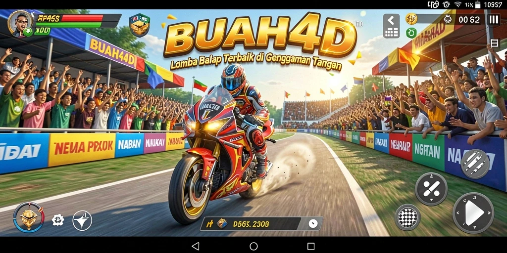 Tangkapan layar gameplay <strong>BUAH4D</strong> dengan aksi balap mendebarkan.