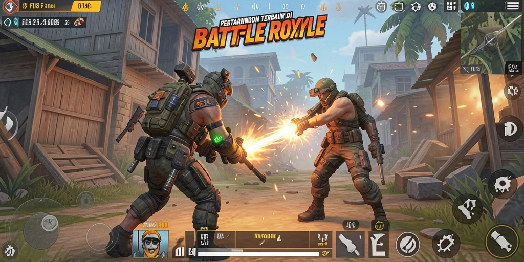 Gameplay F08 yang mendebarkan di arena Battle Royale.
