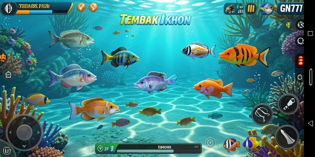 Tampilan gameplay <strong>GN777</strong> yang menampilkan aksi menembak ikan.