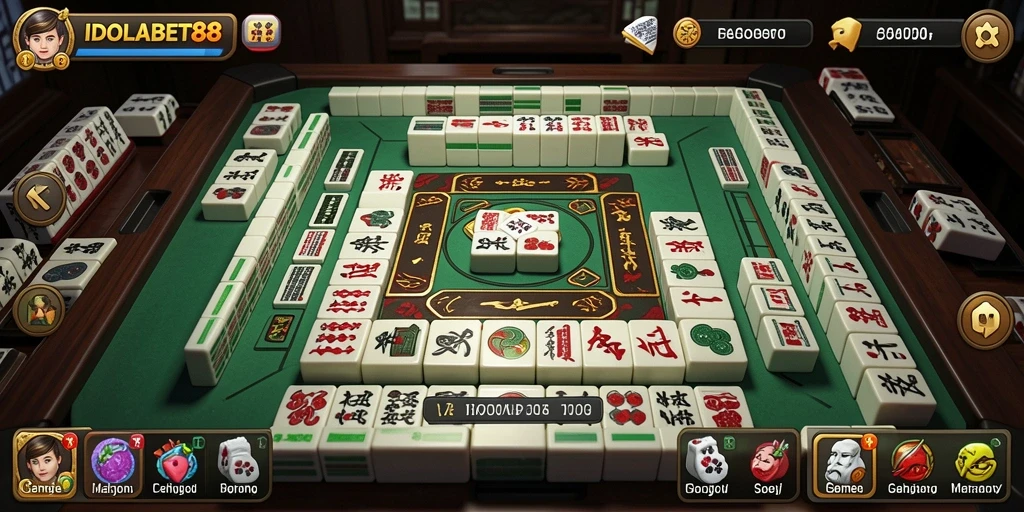 Screenshot utama IDOLABET88 menampilkan aksi bermain Mahjong yang seru.