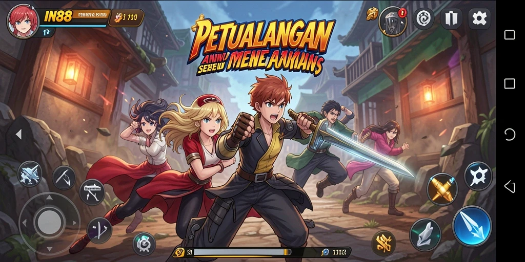 Tampilan gameplay IN88 yang menampilkan pertempuran karakter Anime.