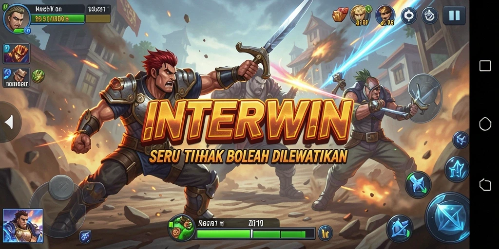 Gambar menunjukkan pertarungan seru antara karakter dalam INTERWIN.