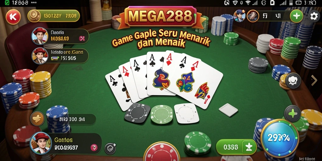 Screenshot gameplay MEGA288 menampilkan suasana seru bermain Gaple.
