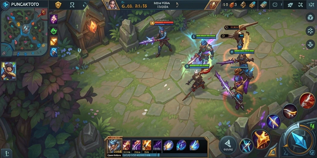 Tangkapan layar PUNCAKTOTO dengan aksi menegangkan di arena MOBA.
