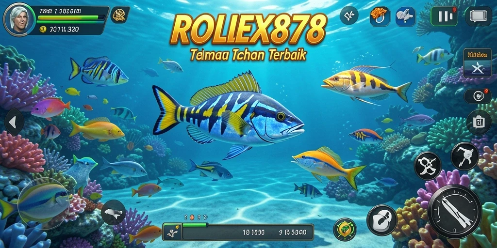 Screenshot ROLEX878 menampilkan momen seru saat menembak ikan.