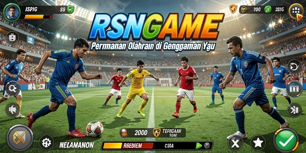 Screenshot gameplay RSNGAME menunjukkan aksi seru di lapangan olahraga.