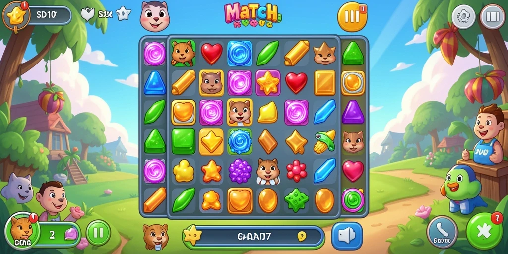 Tampilan gameplay SD107 menunjukkan keseruan permainan Match-3 yang penuh warna.