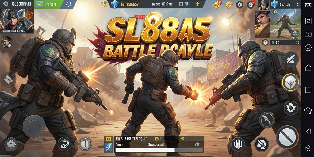 Gameplay seru SL888 dalam arena Battle Royale.