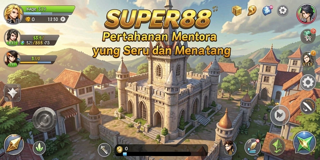 Screenshot SUPER88 menunjukkan tindakan seru dalam permainan Tower Defense.