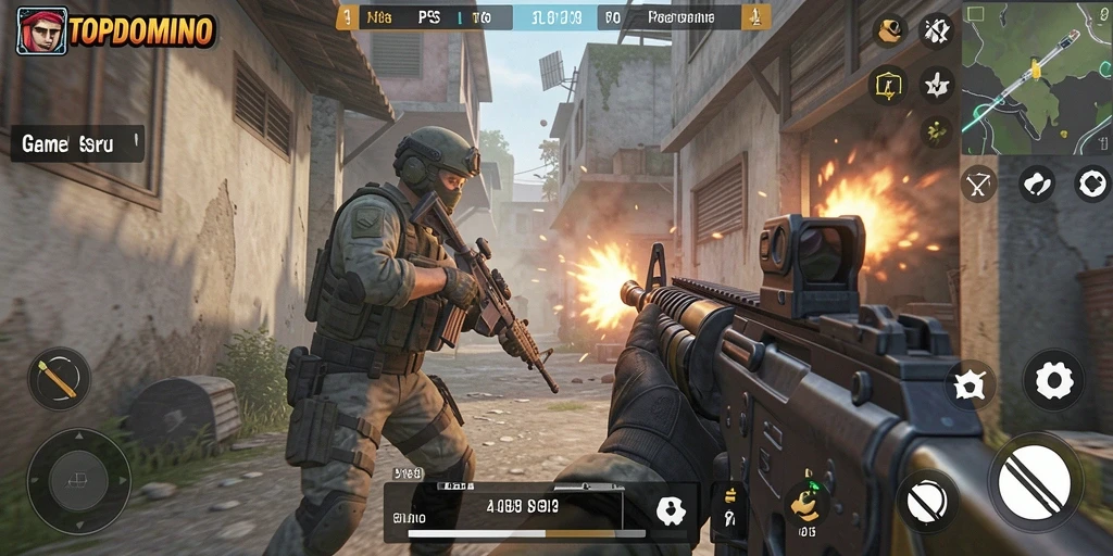 Screenshot menunjukkan aksi intens dalam gameplay FPS